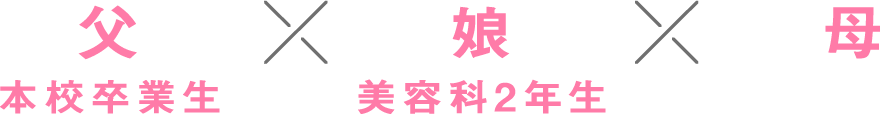 父：本校卒業生と娘：美容科2年生と母